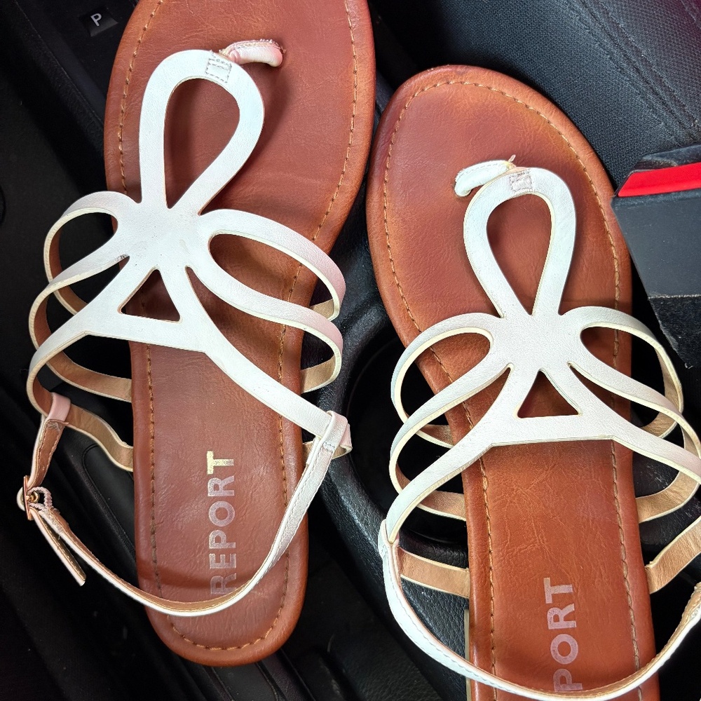 Report White Strappy Sandals